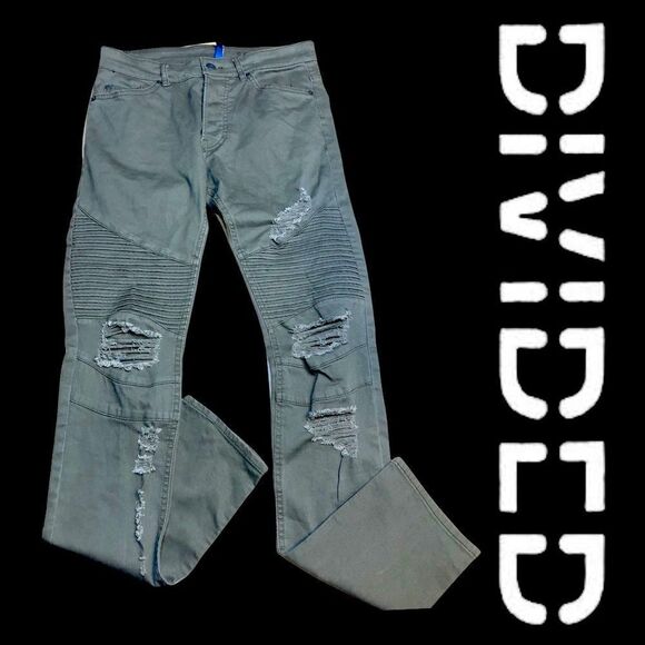 Divided Denim - DIVIDED MILITARY GREEN BIKER Moto SKINNY JEANS 29